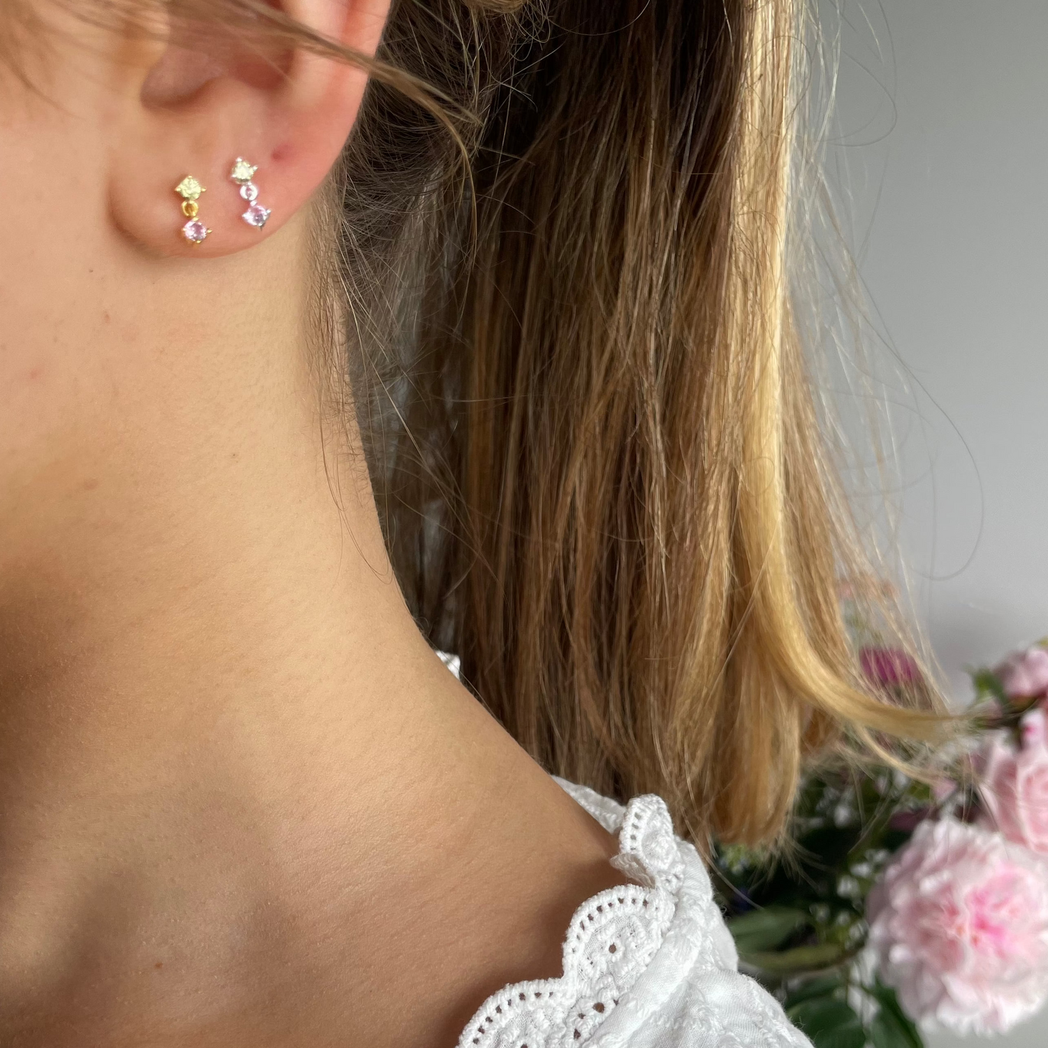 Dew Droplets | Baby Yellow &amp; Pink Studs